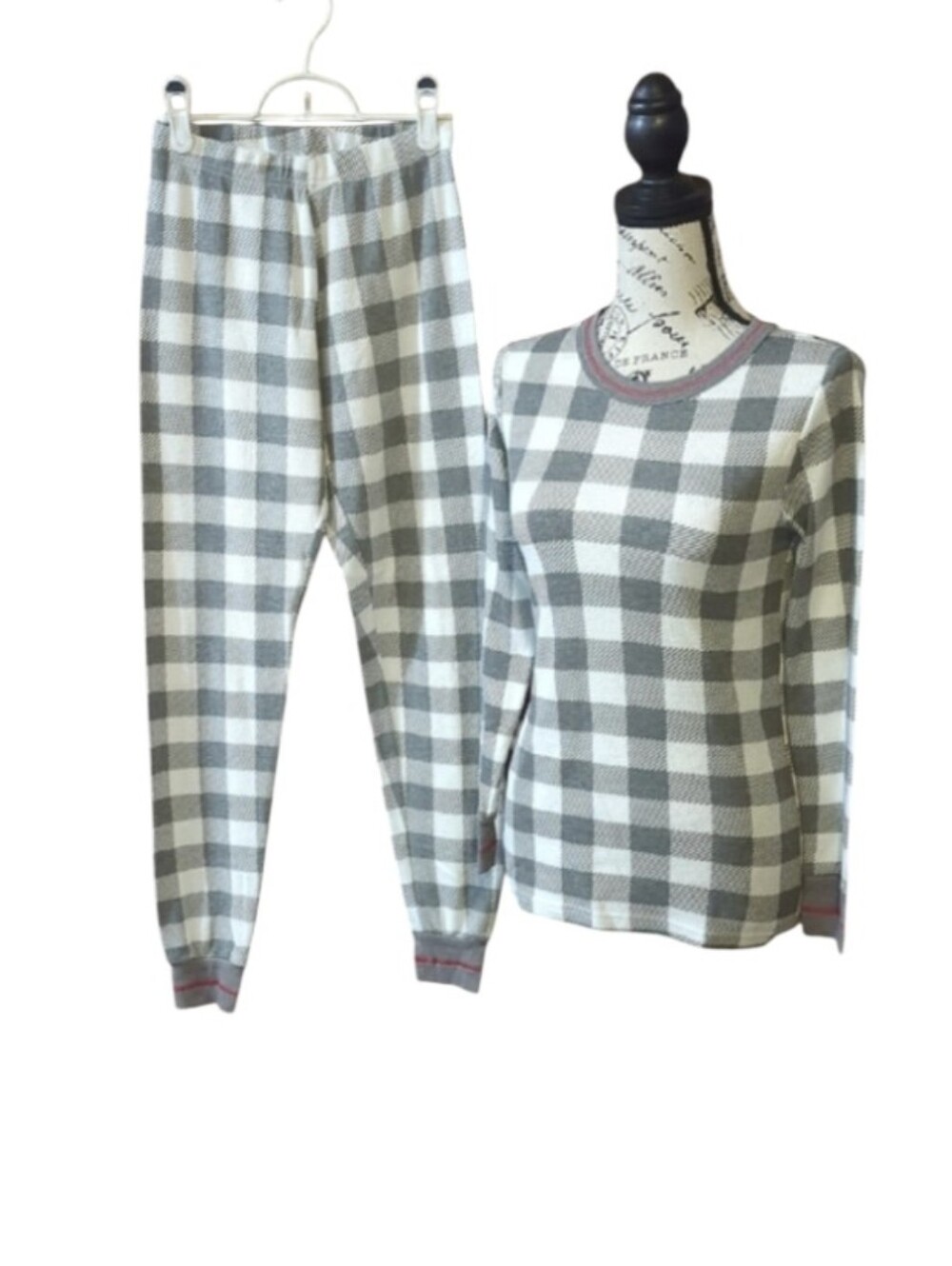 Women’s Size S Gray & White Buffalo Check Pajama Set Cozy Lounge & Sleepwear